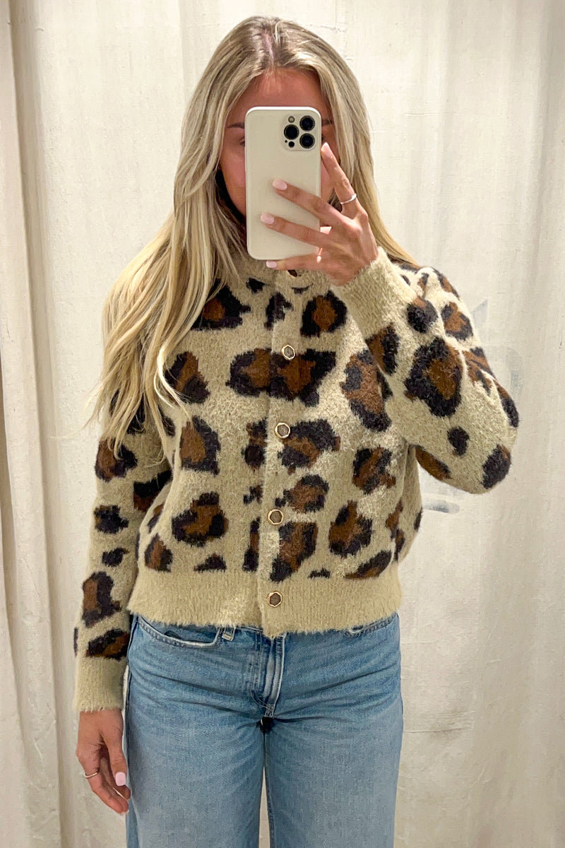 Crew Neck Leopard Print Cardigan