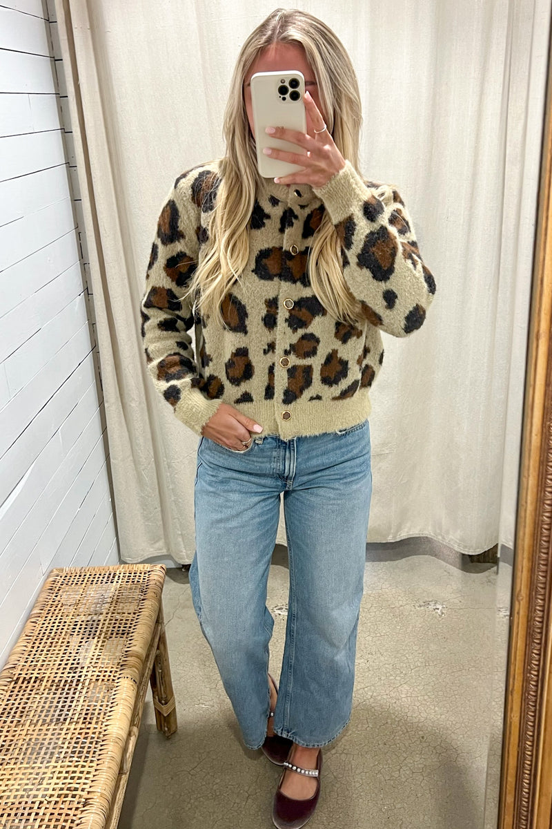 Crew Neck Leopard Print Cardigan