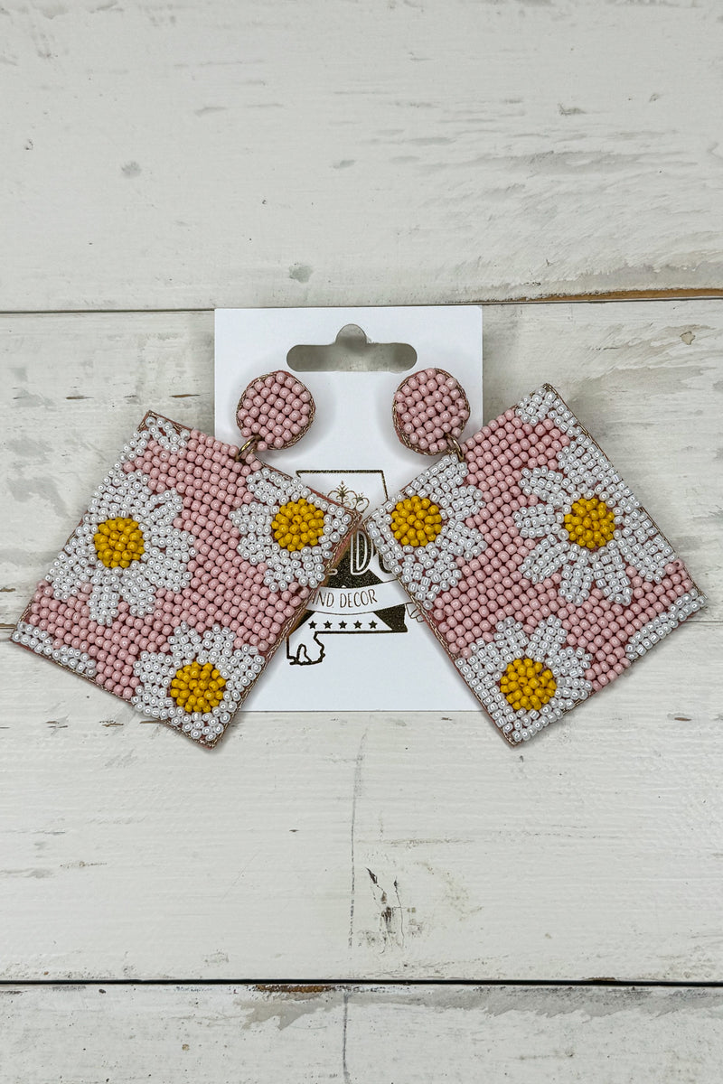 Daisy Square Beaded Earrings