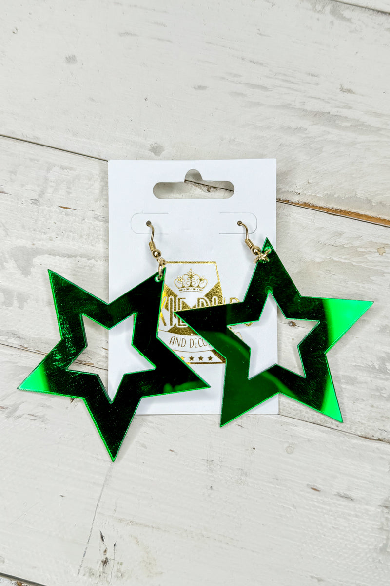 Green Metallic Acrylic Star Dangles