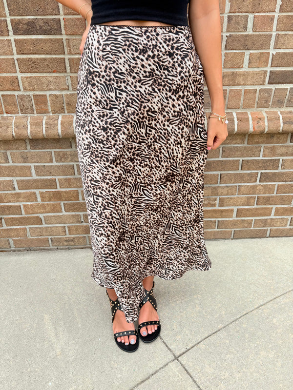 Iris Leopard Midi Skirt