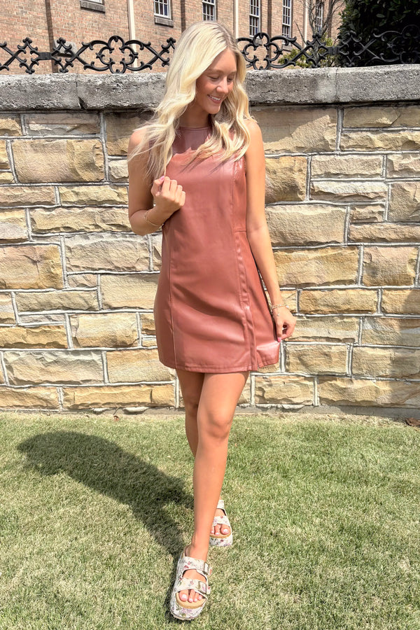 Pleasing Brown Leather Look Dress