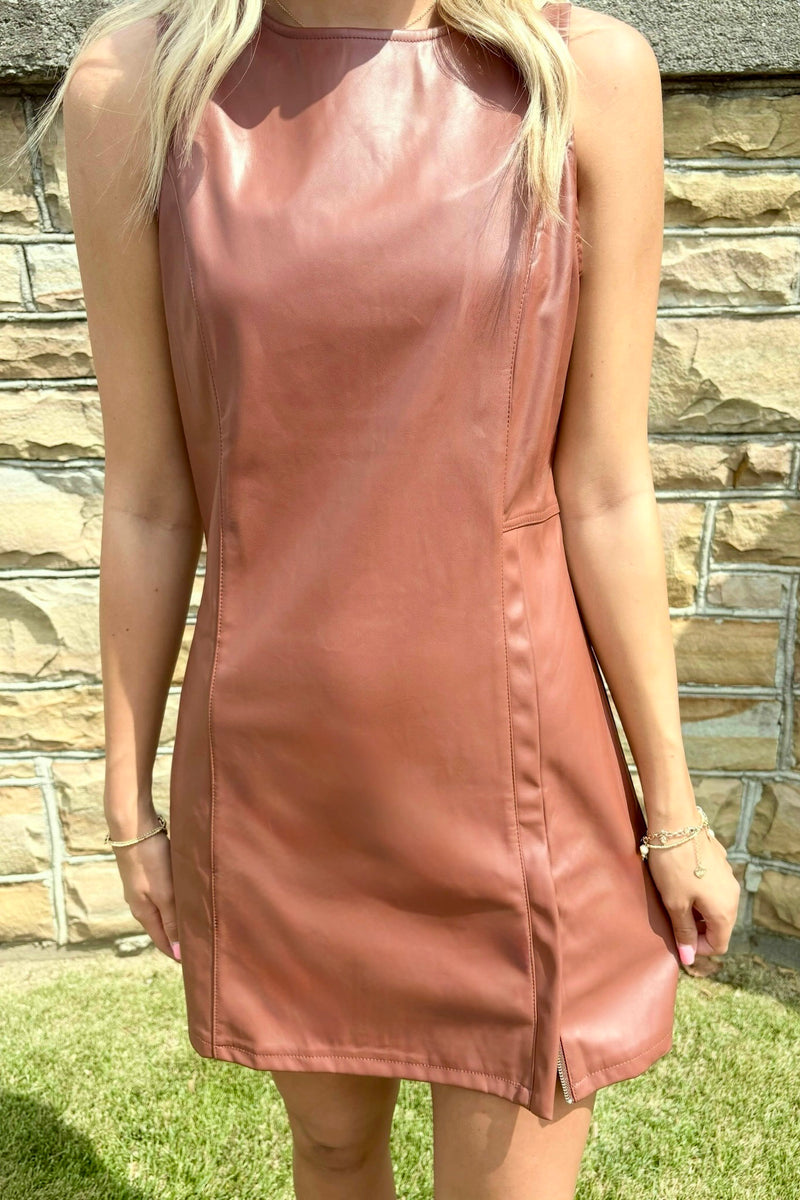 Pleasing Brown Leather Look Dress