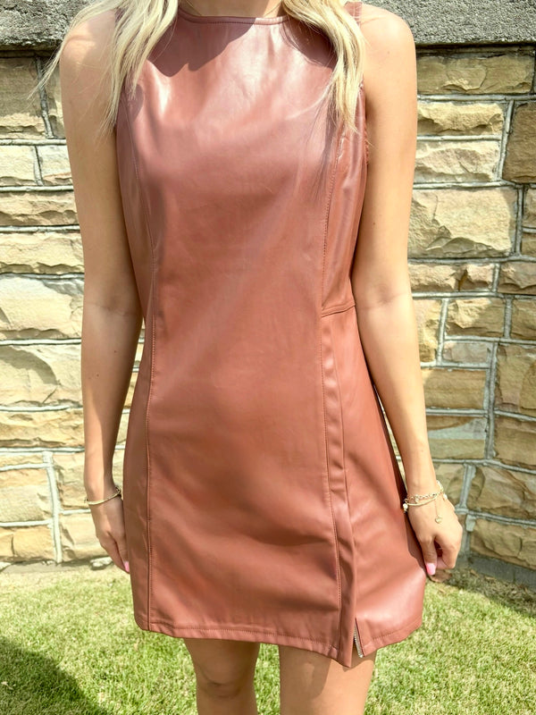 Pleasing Brown Pleather Dress
