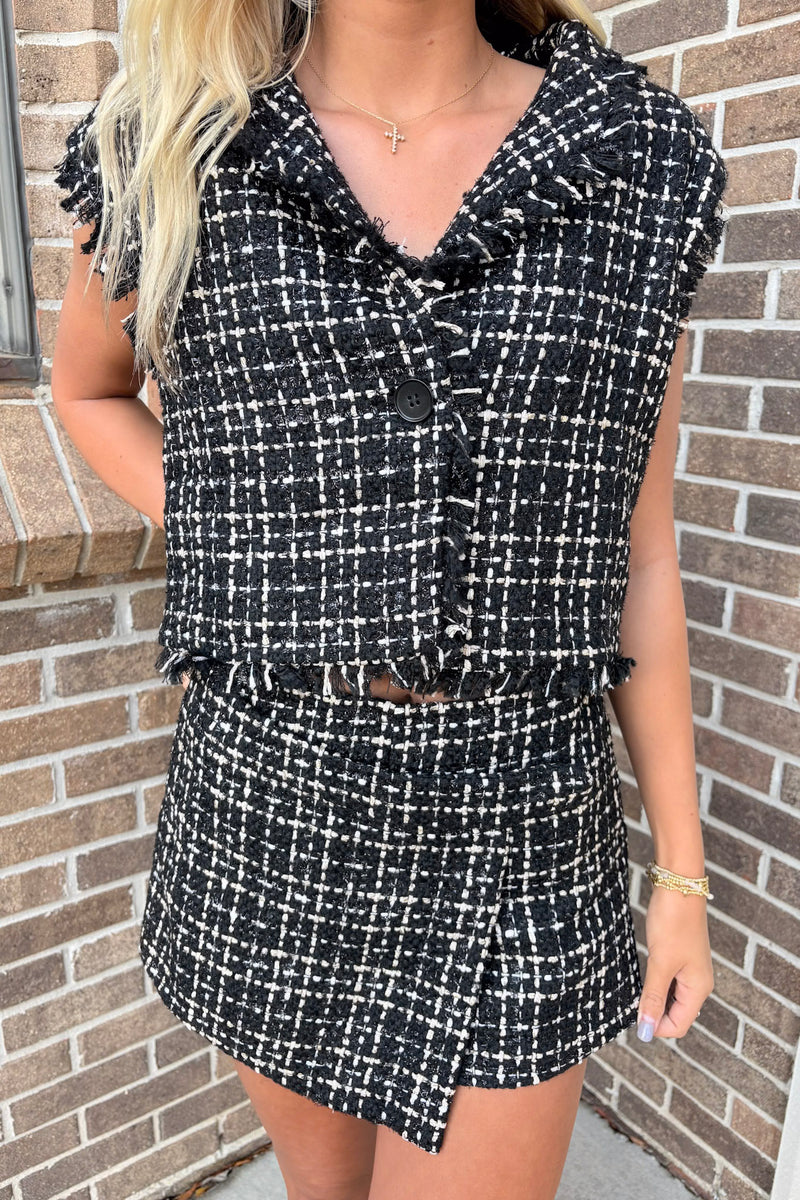 Bourbon Street Black Tweed Vest Top