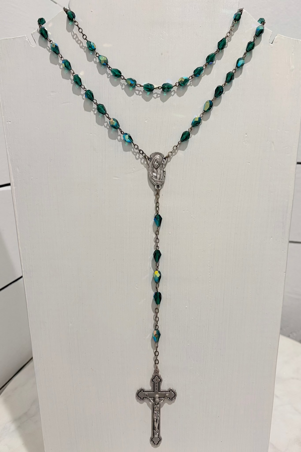 Green Beads w/ Jesus on Cross- Rosary