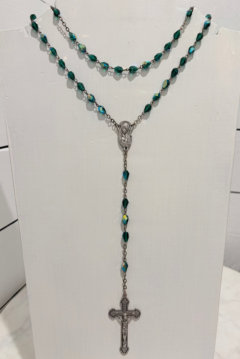 Green Beads w/ Jesus on Cross- Rosary