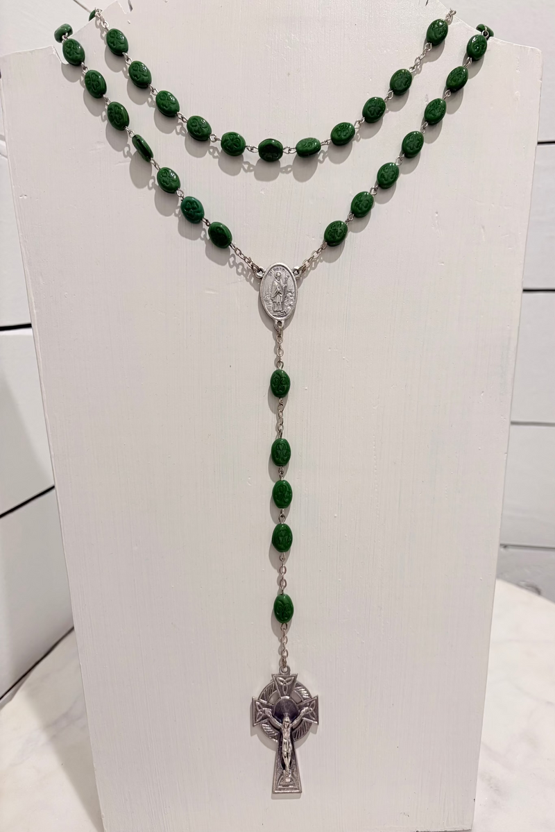 Clover Green Beads w/ Jesus on Cross- Rosary