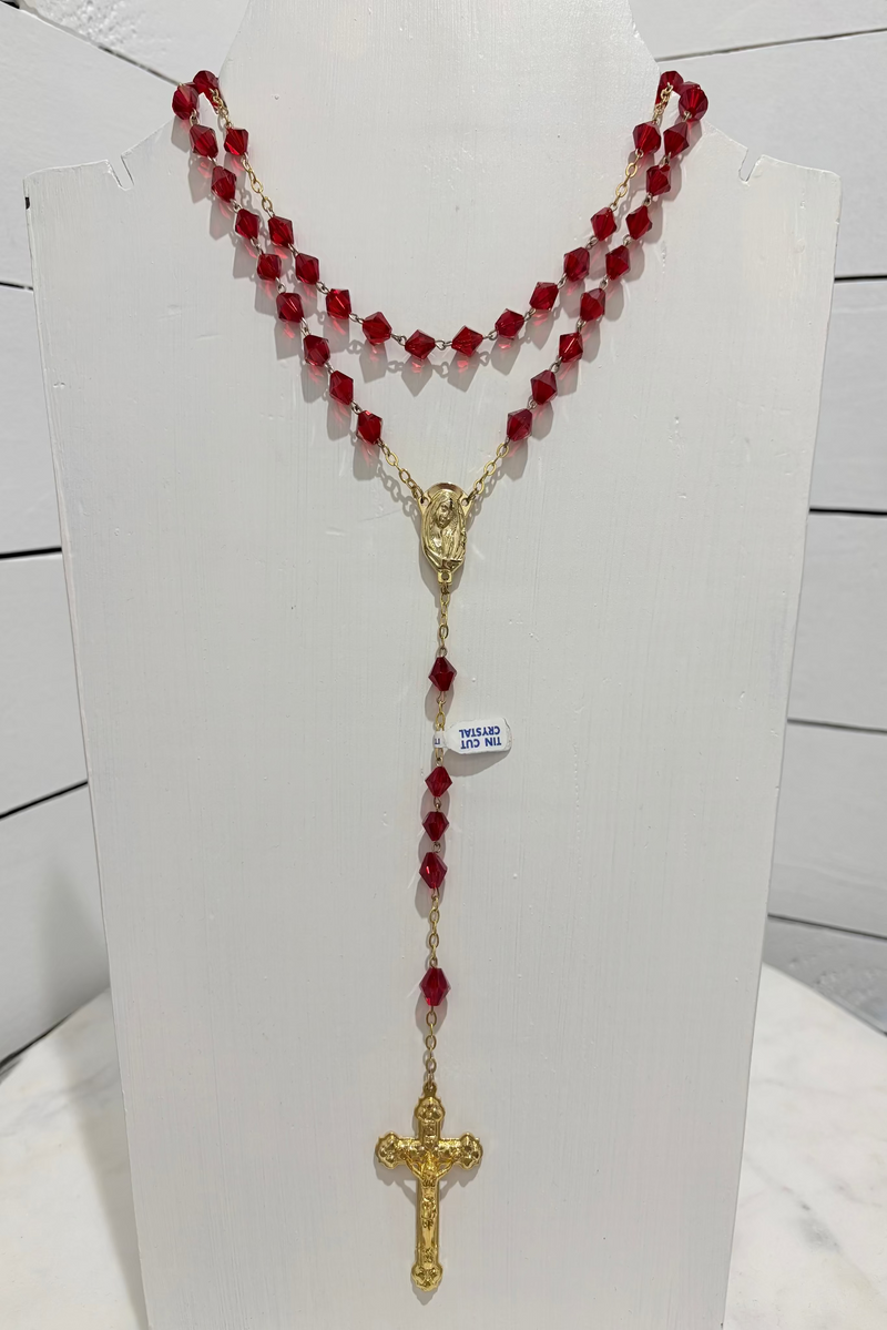 Red Crystal Beads w/ Gold Cross