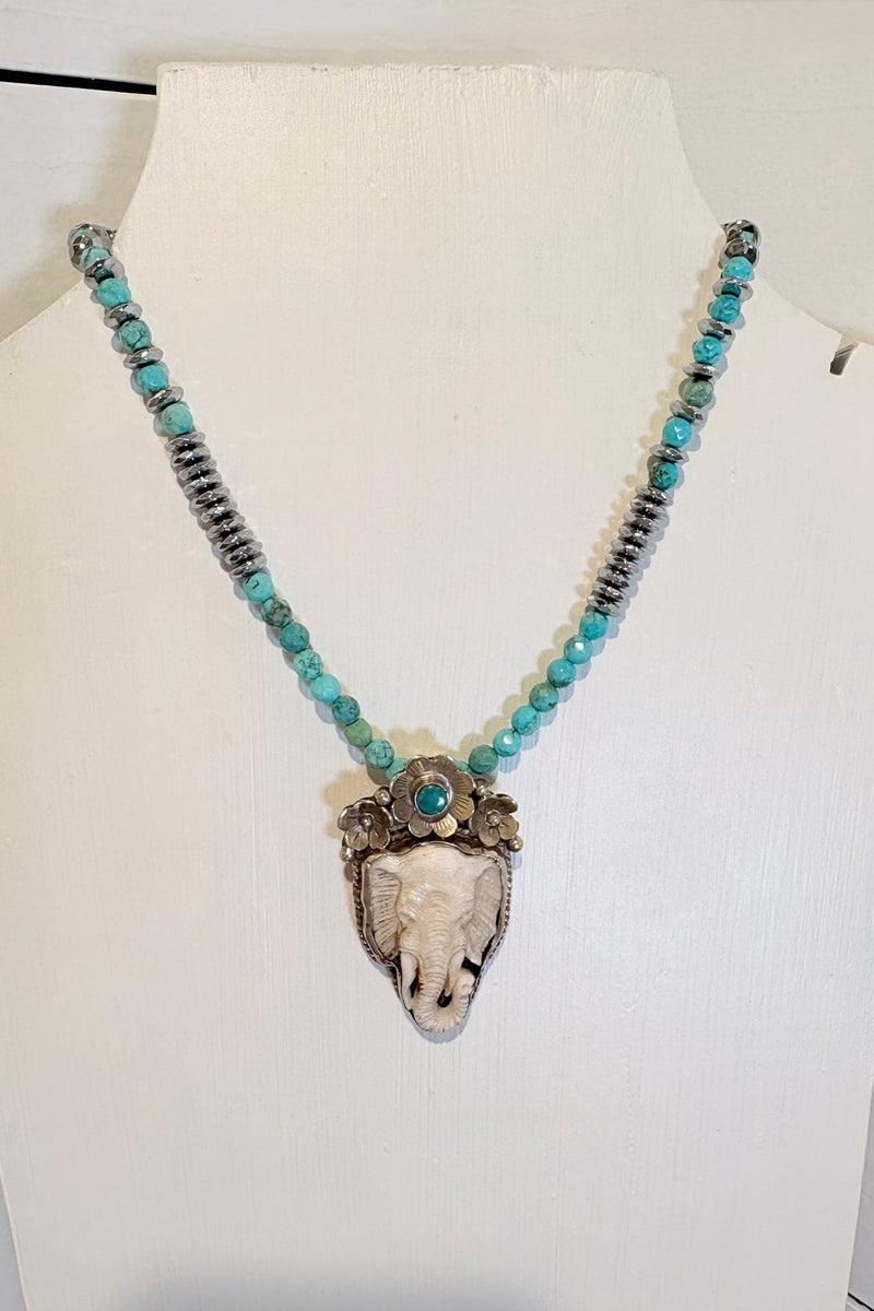 Elephant GP Silver Turquoise Necklace