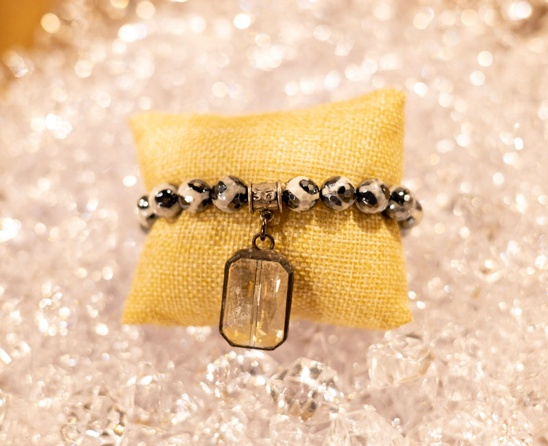 Diamond Crusted Agate Beaded Bracelet