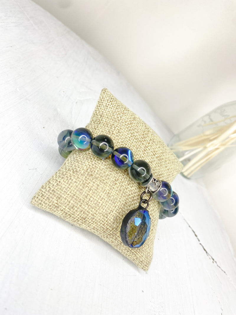 Mermaid Glass Bracelet W/ Czech Crystal Charm