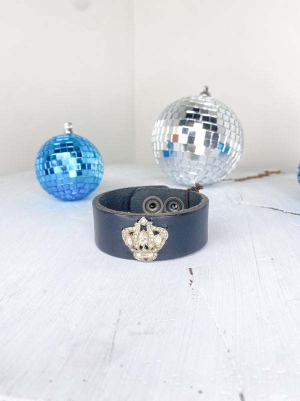 40s Crown Brooch Leather Bracelet- Made In The Deep South