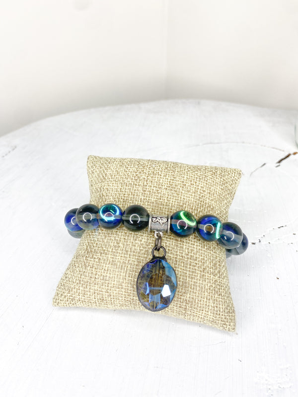 Mermaid Glass Bracelet W/ Czech Crystal Charm