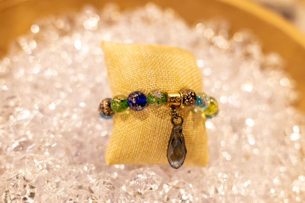 Firefly Glass Beaded Bracelet w/ Czech Crystal Charm