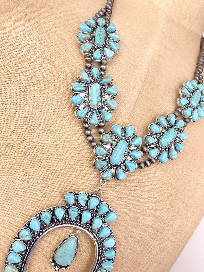 Wild West Squash Blossom Turquoise Necklace
