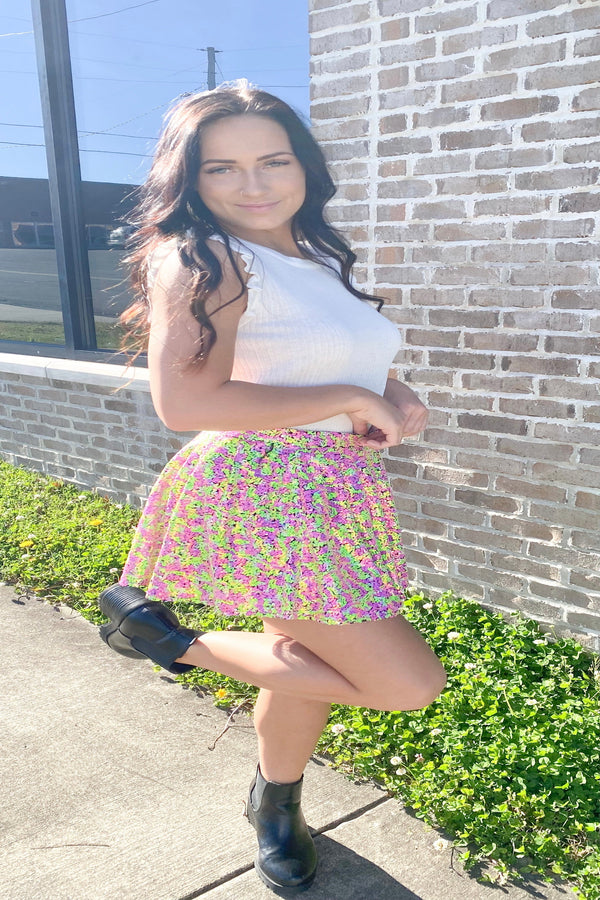 Neon Sequin Mini Skirt